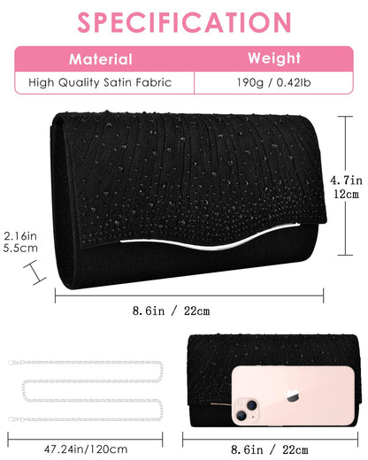 TINDTOP Clutch Purses for Women Evening Handbags for Formal Wedding Party Cocktail Prom Crossbody Shoulder Envelope Bag