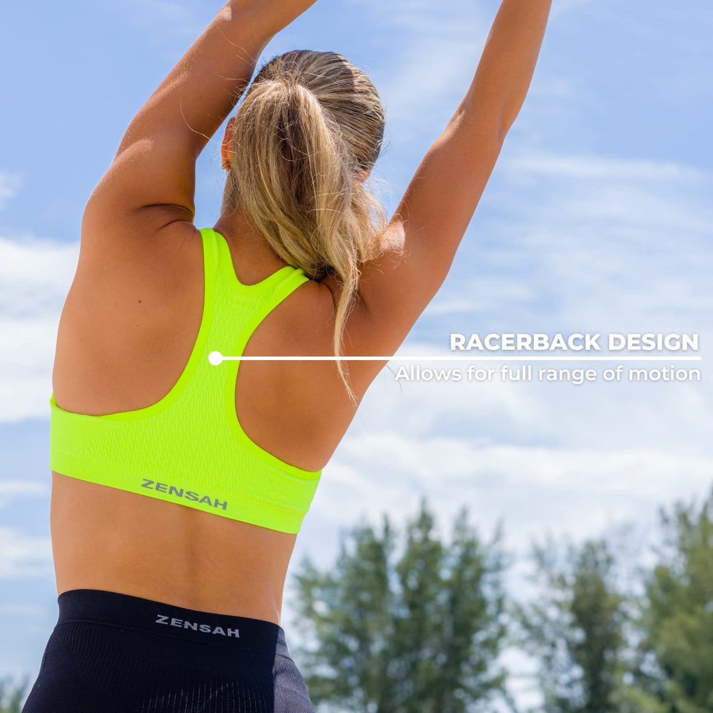 Zensah Seamless Sports Bra - Best Sports Bra for Running, Made in USA (Neon Yellow, Large/X-Large)