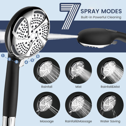 FEELSO Filtered Shower Head with Handheld, High Pressure 7-Spray Showerhead with Filters for Hard Water - Remove Chlorine, Reduce Dry Itchy Skin, Anti-clog Nozzles, Power Wash to Clean Tub, Tile & Pet