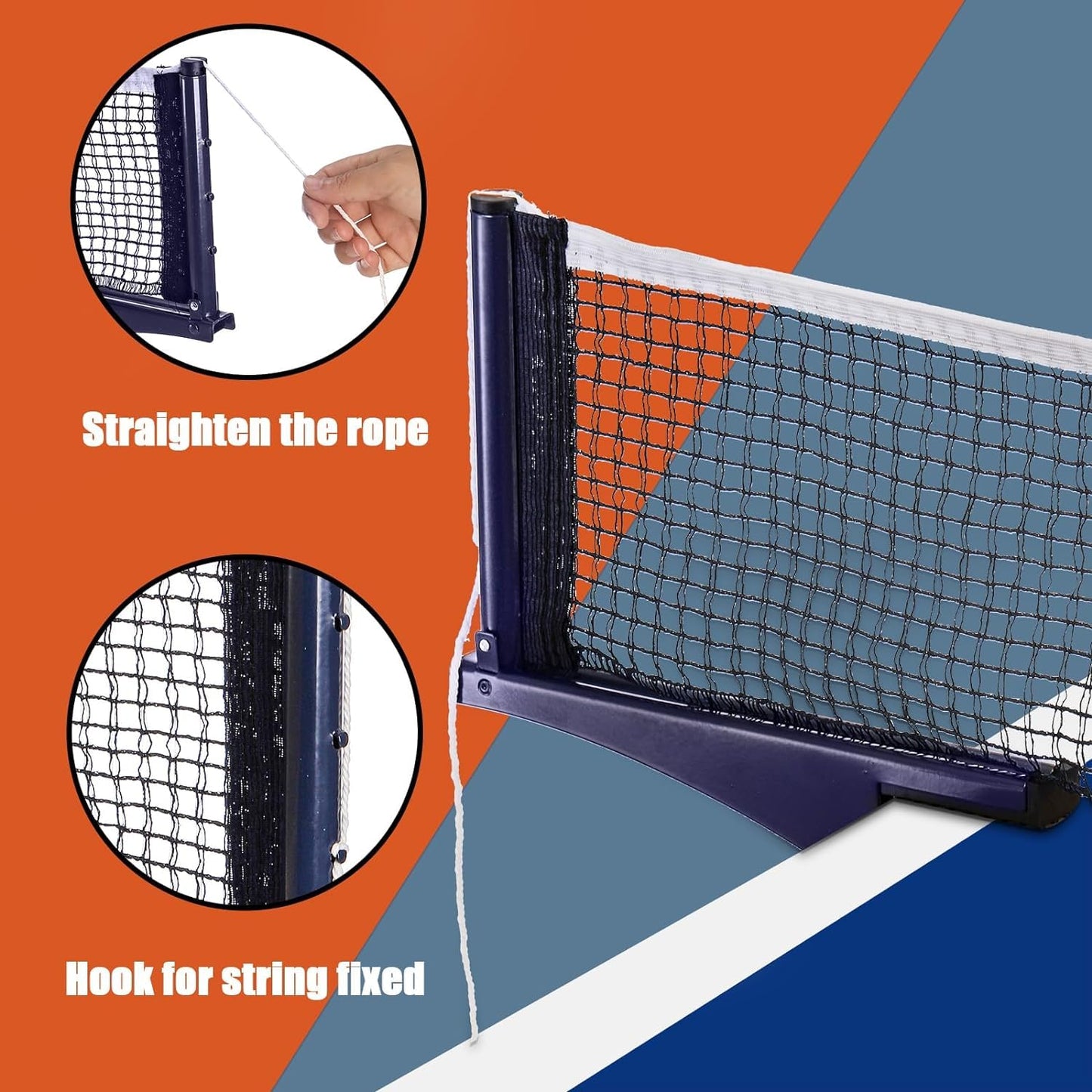 Yiliaw Collapsible Table Tennis Net 72” Professional Steel Pingpong Net Clip Grip Mesh Training Competition Portable Tension Adjustable Post, Easy Set Up for Adults & Kids