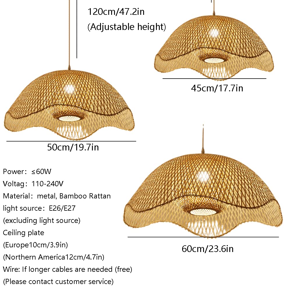 THAELY E27 Country Chandelier Lamp Bohemia Woven Rattan Ball Pendant Lamp Fixture, Dome Bamboo E27 Chandelier Lamp Double Layer Wicker Basket Ceiling Hanging Lamp for Dining Room