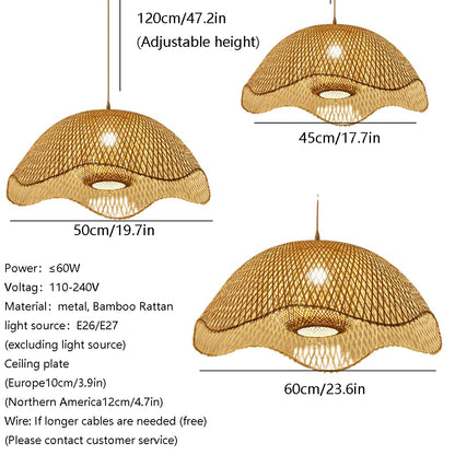 THAELY E27 Country Chandelier Lamp Bohemia Woven Rattan Ball Pendant Lamp Fixture, Dome Bamboo E27 Chandelier Lamp Double Layer Wicker Basket Ceiling Hanging Lamp for Dining Room