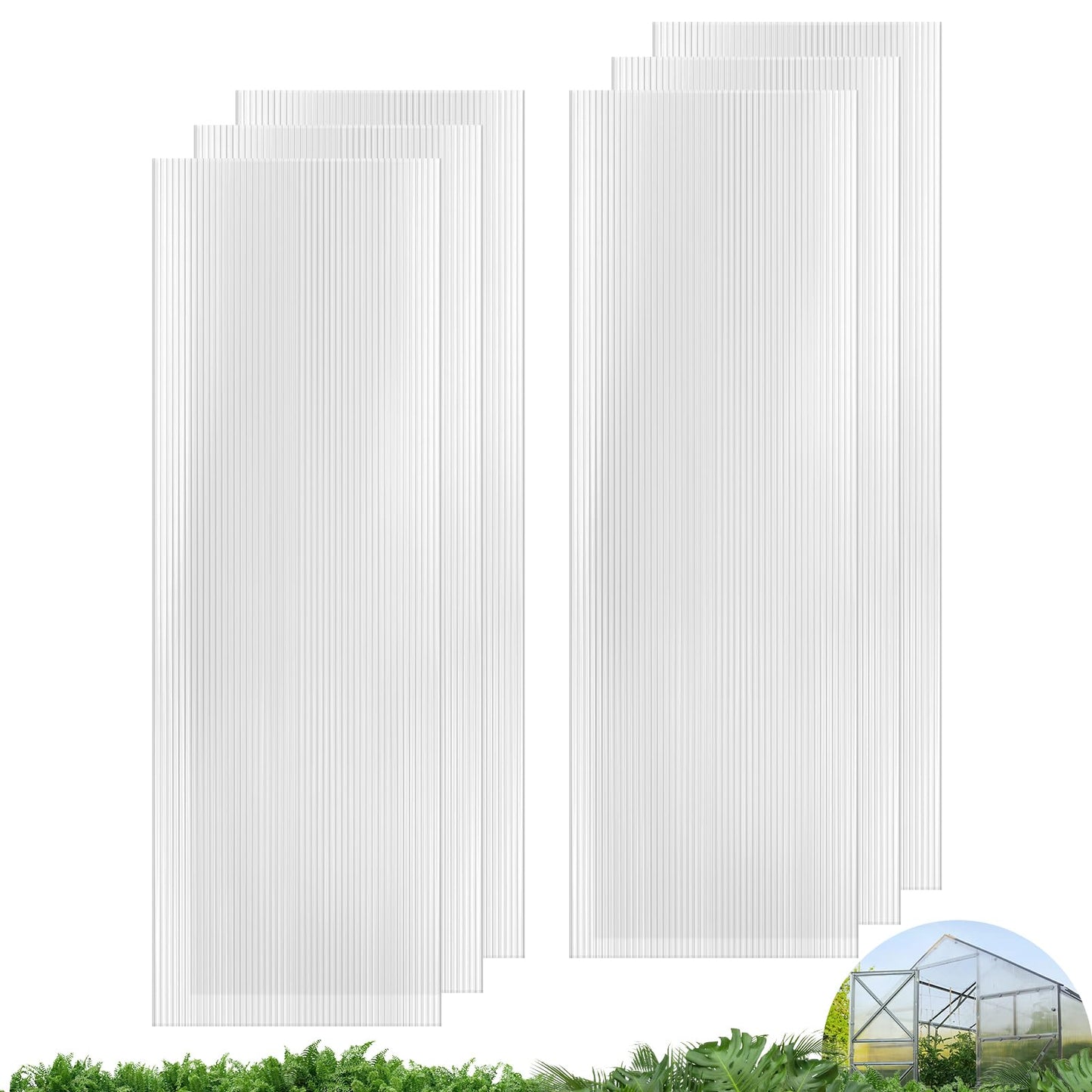 UMIG 6 PCS 6' x 2' x 0.24'' Polycarbonate Greenhouse Panels, Twin-Wall Waterproof UV Protected Corrugated Plastic Roof Panels Sheets, Clear Replacement Panels for Greenhouse, Outdoor, Plant