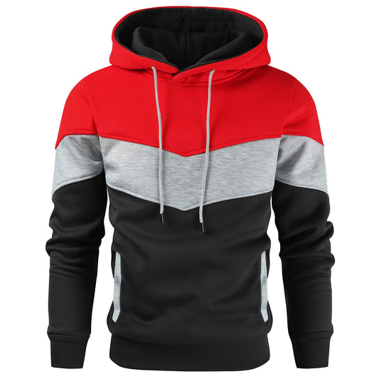 Gesean Men's Novelty Color Block Pullover Fleece Hoodie Long Sleeve Casual Sweatshirt with Pocket Red XX-Large