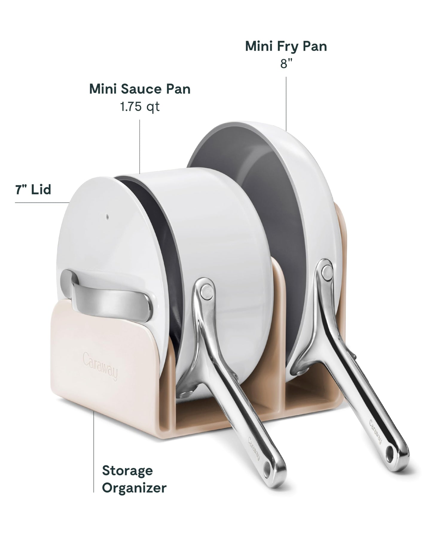 Caraway Mini Cookware Set - Non-Stick Ceramic Fry Pan (1.05 qt, 8") Sauce Pan (1.75 qt) & Storage Rack - Non Toxic, PTFE & PFOA Free - Oven Safe & Stovetop Agnostic (Gas, Electric & Induction) - Gray