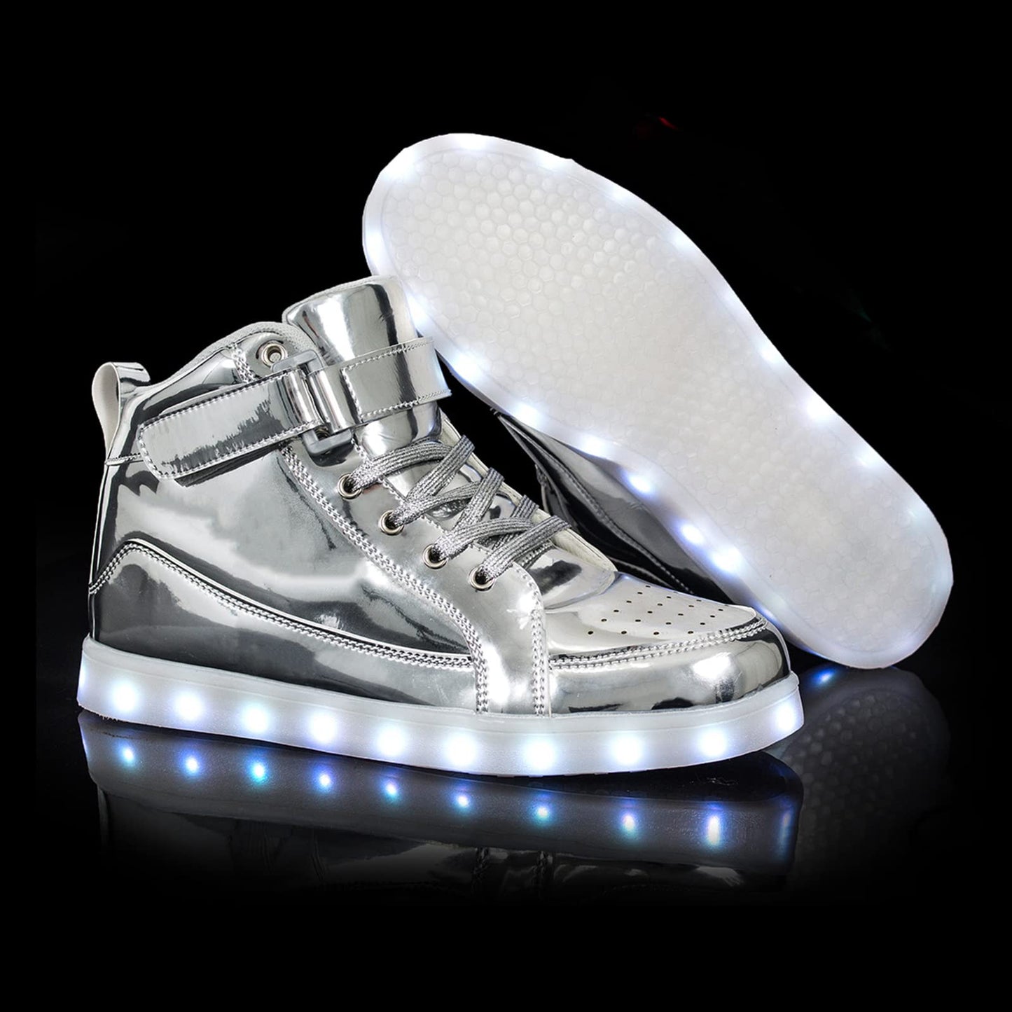 IGxx LED Light Up Shoes for Men USB Recharging High Top LED Sneakers Women Kids Silver