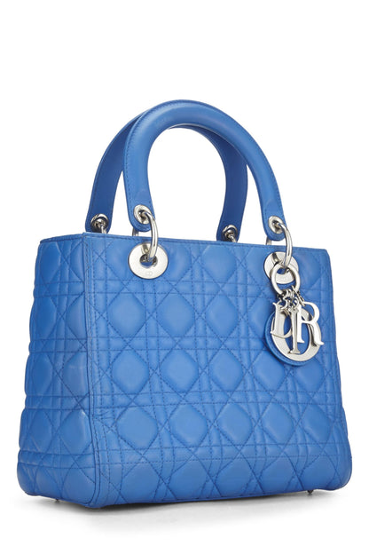 Dior, Pre-Loved Blue Cannage Quilted Lambskin Lady Dior Medium, Blue