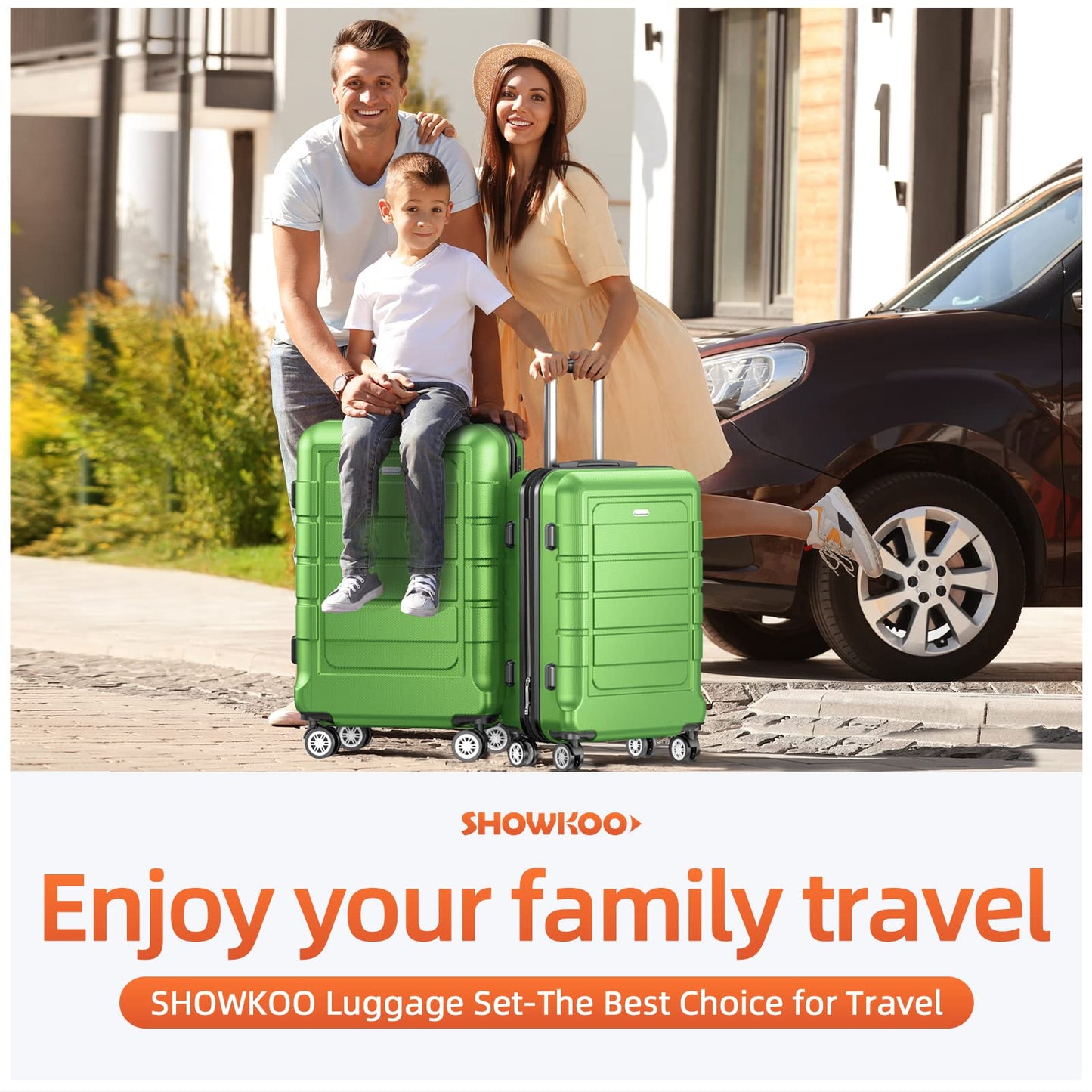 SHOWKOO Luggage Sets Expandable PC+ABS Durable Suitcase Sets Double Wheels TSA Lock Green 3pcs