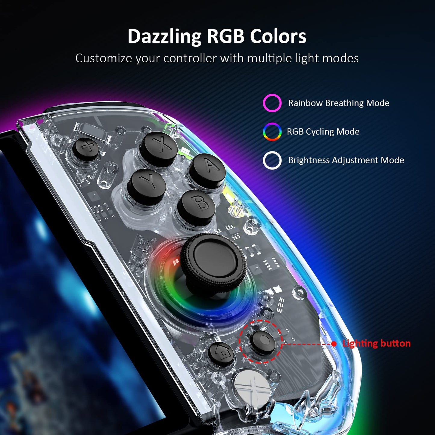 NexiGo Gripcon (Gen 2), No Deadzone, Enhanced Switch/Switch OLED Controller for Handheld Mode, Adjustable LED Light, Ergonomic Design, 6-Axis Gyro, Turbo, Mapping, Clear Ice