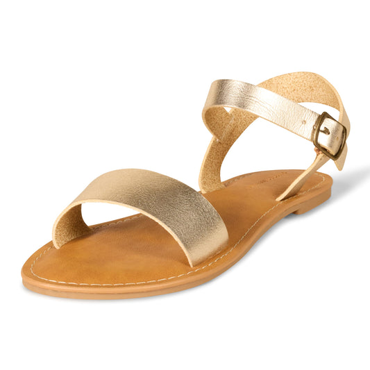 Amazon Essentials Women's Two Strap Buckle Sandal, Gold, 7