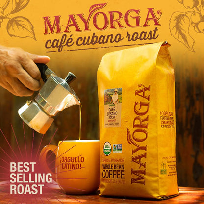 Mayorga Dark Roast Coffee 5lb bag Cubano Roast Coffee 100% Arabica Café Whole Coffee Beans - Smoothest Organic Coffee - Specialty Grade, Non-GMO, Direct Trade