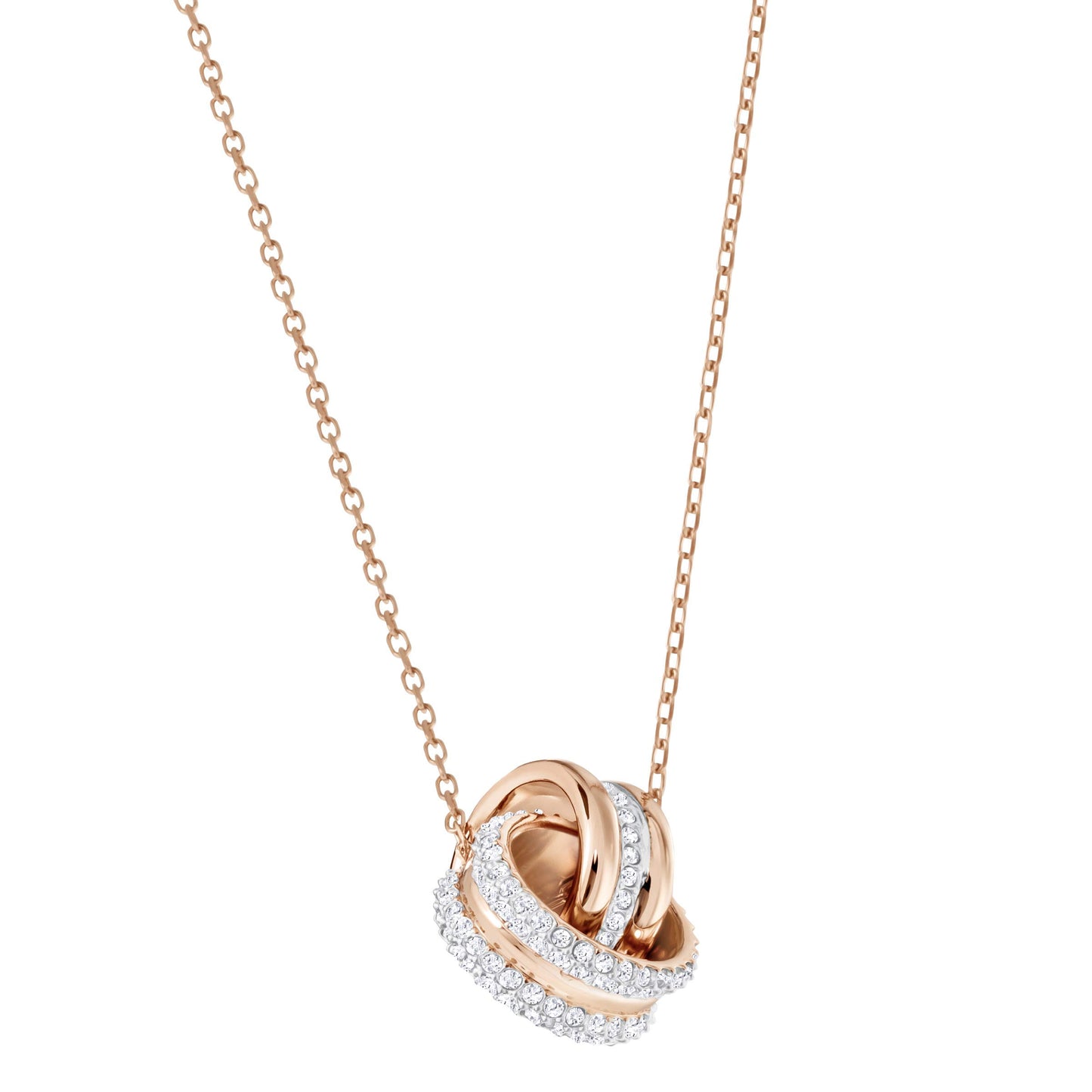 Swarovski Further Pendant, Pavé, Intertwined circles, White, Rose gold-tone Finished