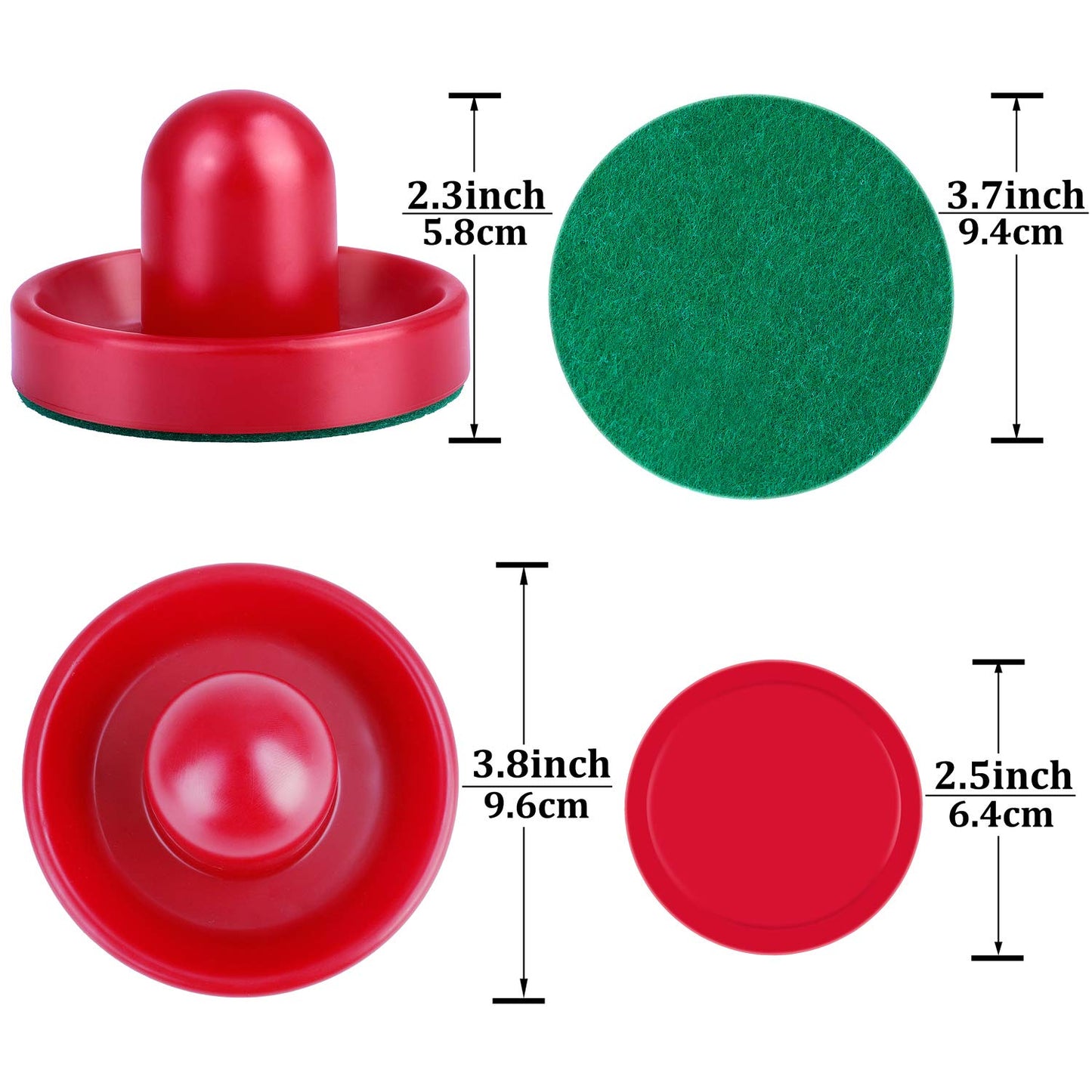 URATOT Air Hockey Pushers and Air Hockey Pucks Air Hockey Paddles, Goal Handles Paddles Replacement Accessories for Game Tables(4 Pushers, 8 Red Pucks and 8 Green Pads)