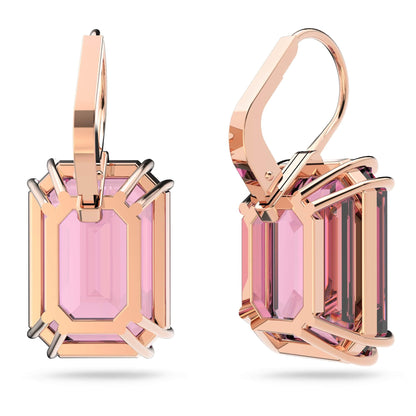 Swarovski Millenia Earrings, Octagon cut crystal, Pink, Rose-gold tone plated