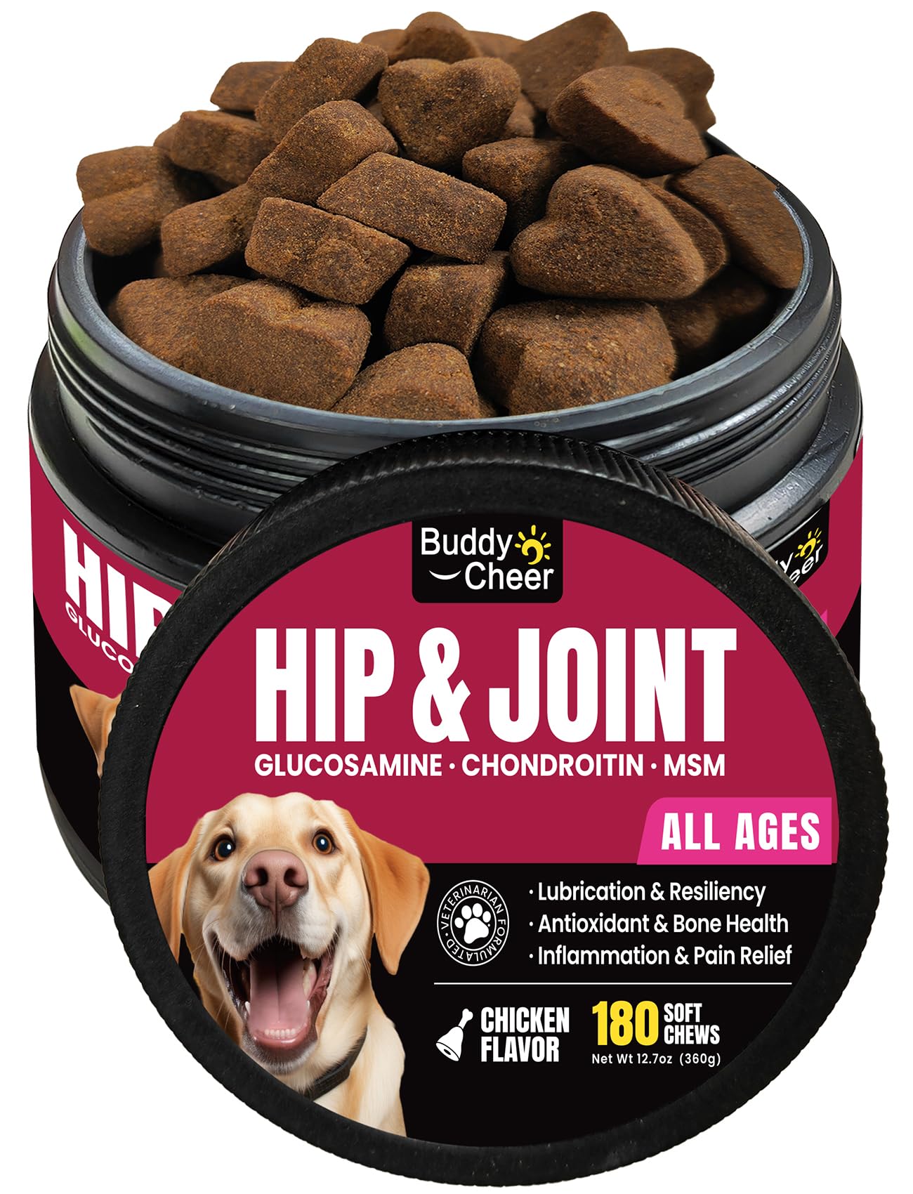 Glucosamine for Dogs Hip and Joint Supplement Chews, Chondroitin Joint Supplement for Dogs, Wuffe Joint Chews for Dogs, Dog Joint Supplement for Pain Relief with MSM, Turmeric - Chicken Flavor- 180 Ct