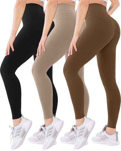 Blisset 3 Pack High Waisted Leggings for Women-Soft Athletic Tummy Control Pants for Running Yoga Workout Reg & Plus Size