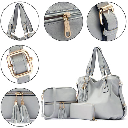 Purses And Wallets Set For Women Tote Handbags Large Hobo Bag Purse With Wallet 3PCS Grey