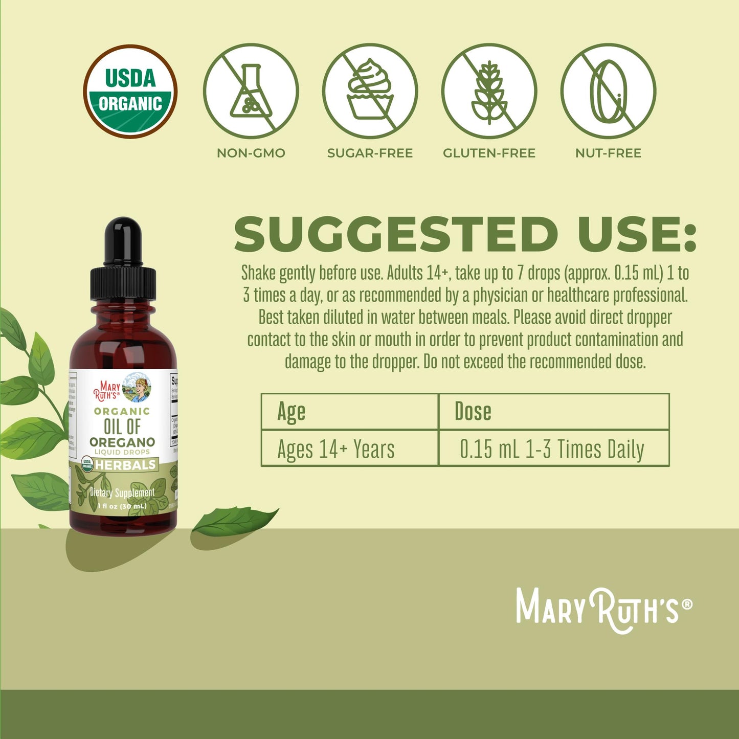 MaryRuth Organics Oregano Oil Drops | 6 Month Supply | USDA Organic Oil of Oregano Liquid | Herbal Blend for Immune Support | Digestive Health | Overall Health | Vegan | Sugar Free | Non-GMO | 1 Fl Oz