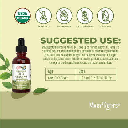 MaryRuth Organics Oregano Oil Drops | 6 Month Supply | USDA Organic Oil of Oregano Liquid | Herbal Blend for Immune Support | Digestive Health | Overall Health | Vegan | Sugar Free | Non-GMO | 1 Fl Oz