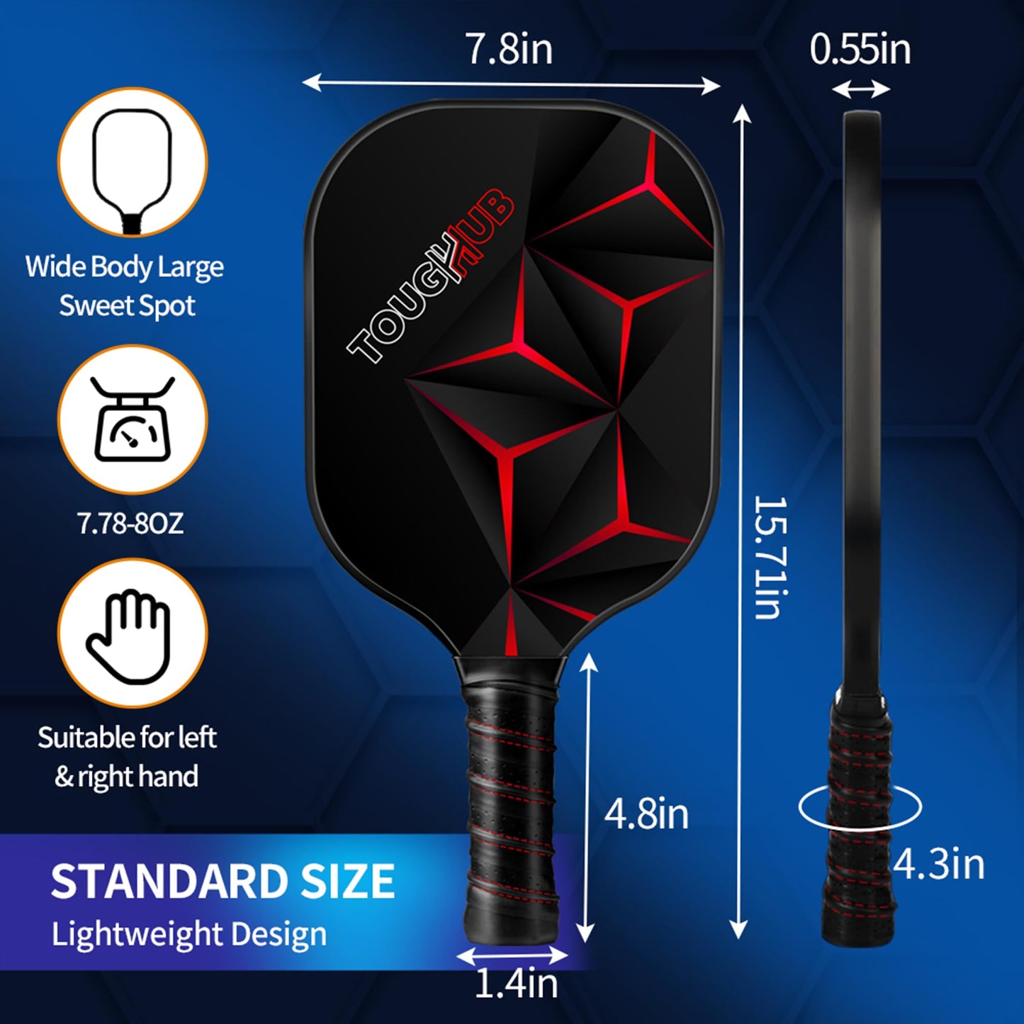 Toughhub Pickleball Paddles Set of 2 Rackets and 4 Pickleball - Fiberglass Surface Pickleball Set with Lightweight and Non Slip Grip - Pickle Ball Paddle Set for Beginners & Professional