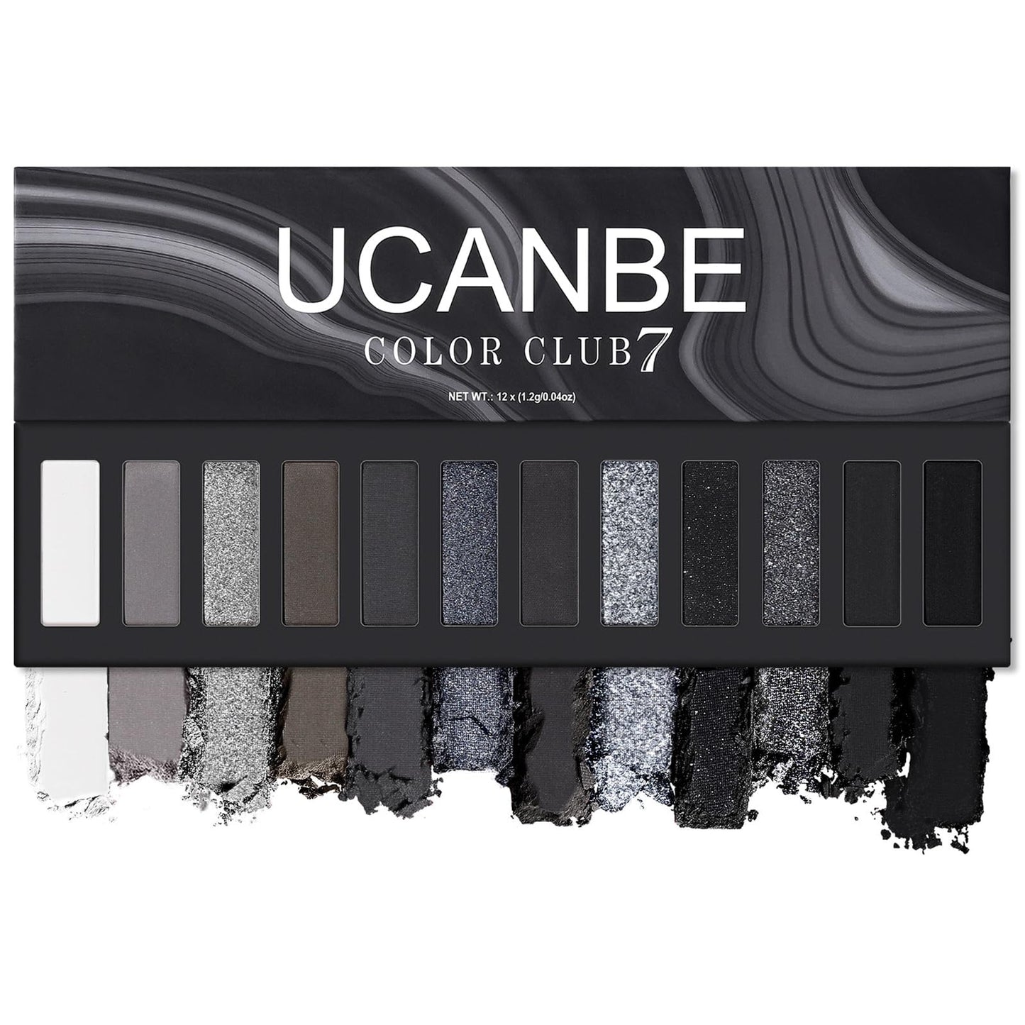 UCANBE Smokey Eyeshadow Palette, Dark Black White Gray Silver Natural Nude Matte Shimmer Eye Shadow Make Up Pallet for Smoky Emo Goth Makeup, 12 Color High Pigmented Long Lasting Waterproof Pallete