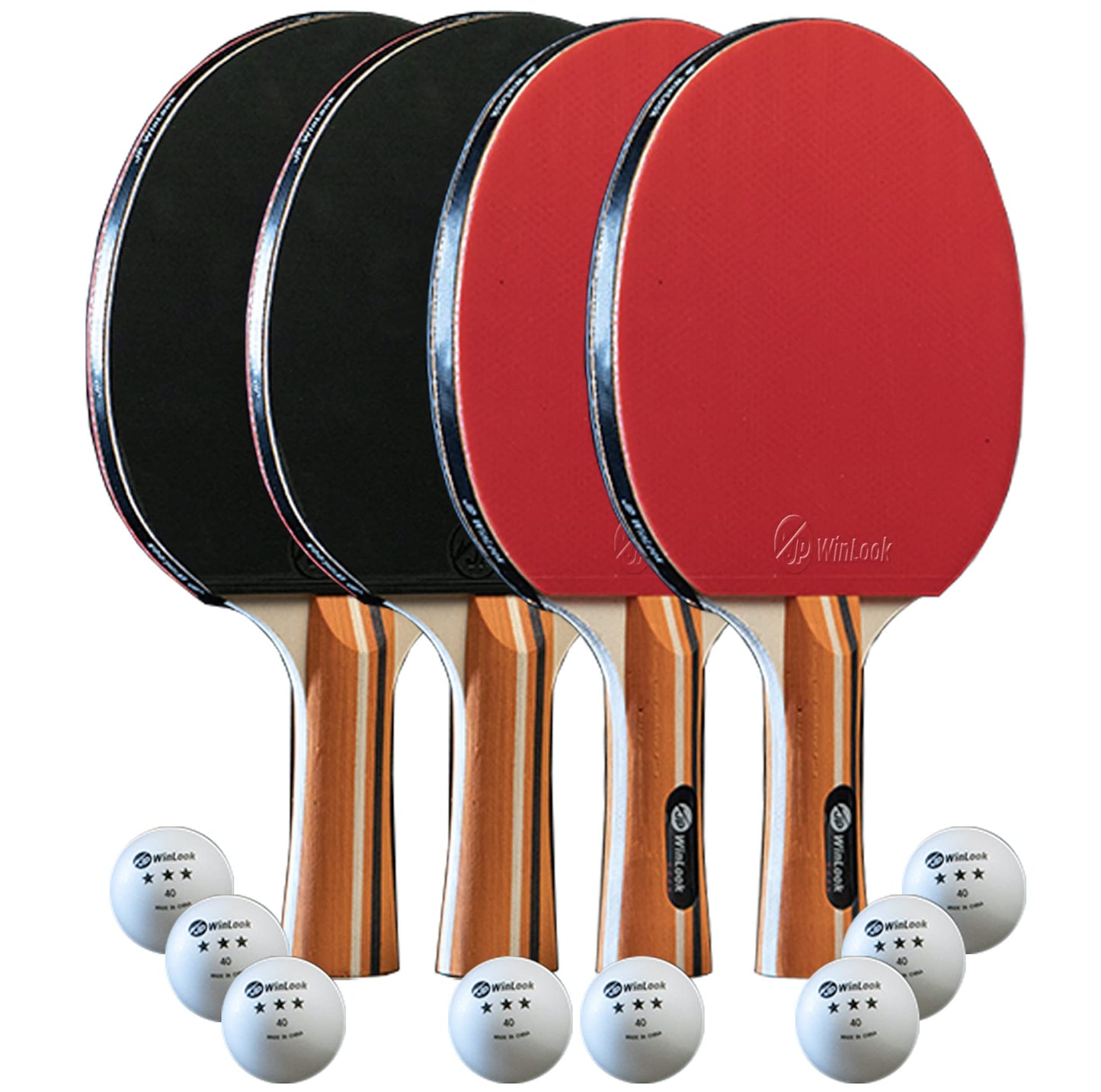 JP WinLook Ping Pong Paddles Sets of 4 - Portable Table Tennis Paddle Set with Ping Pong Paddles Professional Case & Ping Pong Balls - Premium Table Tennis Racket Player Set for Indoor & Outdoor Games