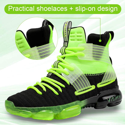 Boys Basketball Shoes Kids Sneakers High-top Sports Shoes Durable Lace-up Non-Slip Running Shoes Secure for Little Kids Big Kids and Girls Size 2.5 Green