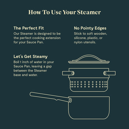 Caraway Steamer - Stainless Steel Steamer with Handles - Non Stick, Non Toxic Coating - Steam Veggies, Seafood, and More - Compatible With Our Dutch Oven or Sauce Pan - Small