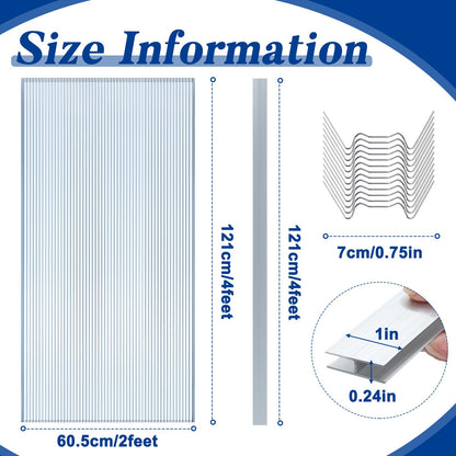 Hotop Polycarbonate Greenhouse Panels Kit 4' x 2' x 0.24" Includes 6 Pack Clear Double Layer Polycarbonate Sheets 5 Pcs Aluminum Connecting Strips and 50 Pcs W Shaped Clips for Garden Covering