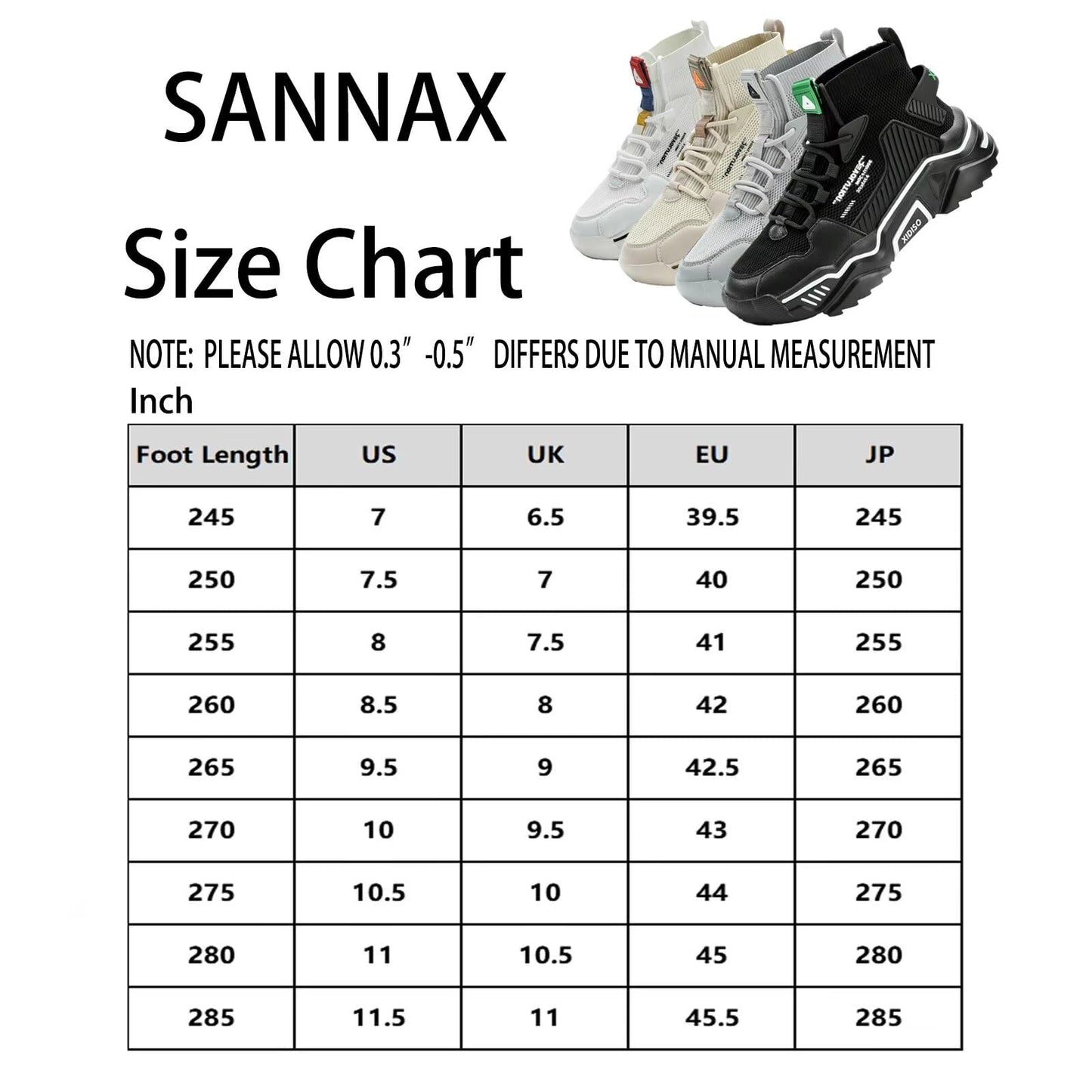 SANNAX Mens Fashion Sneakers Slip on Walking Shoes High Top Casual Shoes for Men White, 9.5