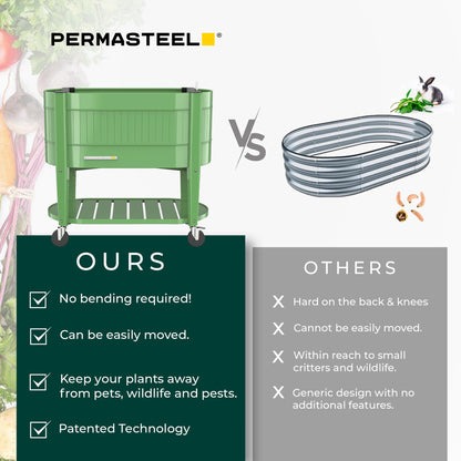 Permasteel Raised Garden Bed with Legs, 40×20×37 in, Olive Planter Box with EnGrow™ TrueSoil™ Technology for Vegetables, Flowers, Herbs, and Fruit, Outdoor Indoor, Storage Shelf
