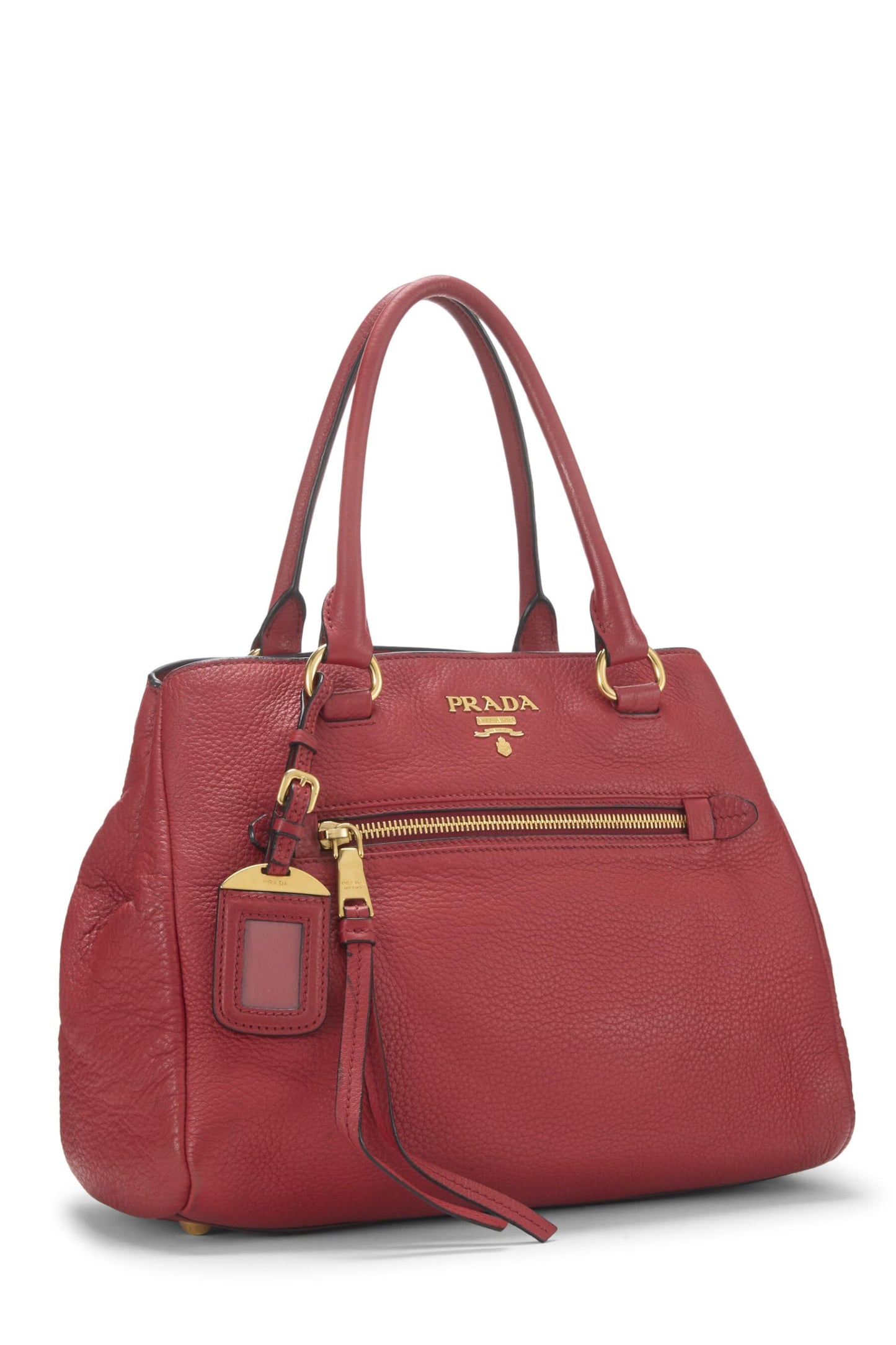 Prada, Pre-Loved Red Vitello Daino Convertible Tote Small, Red