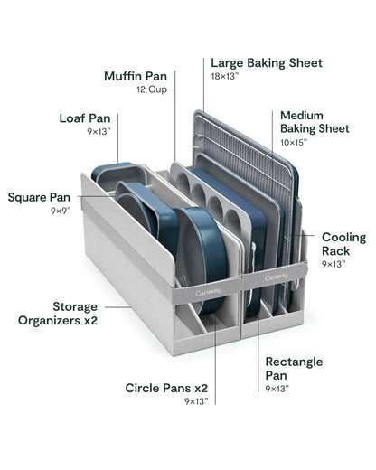 Caraway Nonstick Ceramic Bakeware Set (11 Pieces) - Baking Sheets, Assorted Baking Pans, Cooling Rack, & Storage - Aluminized Steel Body - Non Toxic, PTFE & PFOA Free - Navy