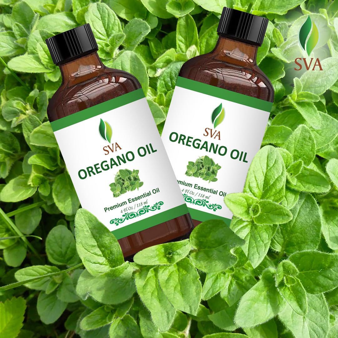 SVA Oregano Essential Oil – 4 Fl Oz – 100% Natural Oregano Oil - for Diffuser, Hair Care, Face, Skin Care, Aromatherapy, Scalp and Body Massage, Soap and Candle Making – with Dropper