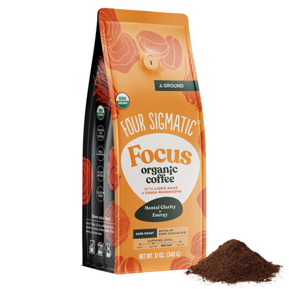 Four Sigmatic Focus Mushroom Coffee | Organic Ground Coffee with Lion's Mane Mushroom and Chaga for Better Focus and Immune Support | 12oz Bag