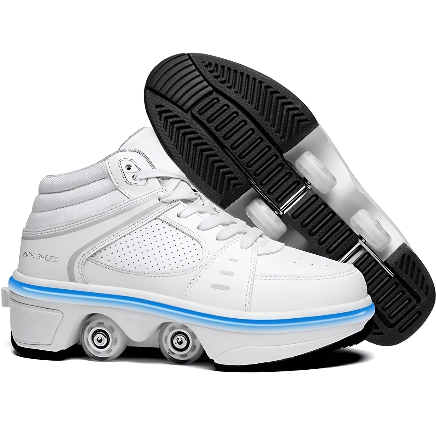 2-in-1 Roller Skates Shoes with Retractable 4 Wheels & Pop-Out Deformation Sneakers Outdoor Sports Skating Shoes for Girls Boys