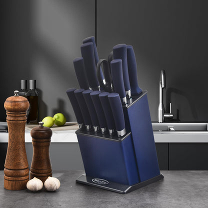 Rainbow Kitchen Knife Set Non Stick Knives Set with Block Thick Blade Cutlery Knife Block Sets Chef Sharp Quality for Home & Pro Use Best Gift (Blue Handle- Rugged Blue Blade)