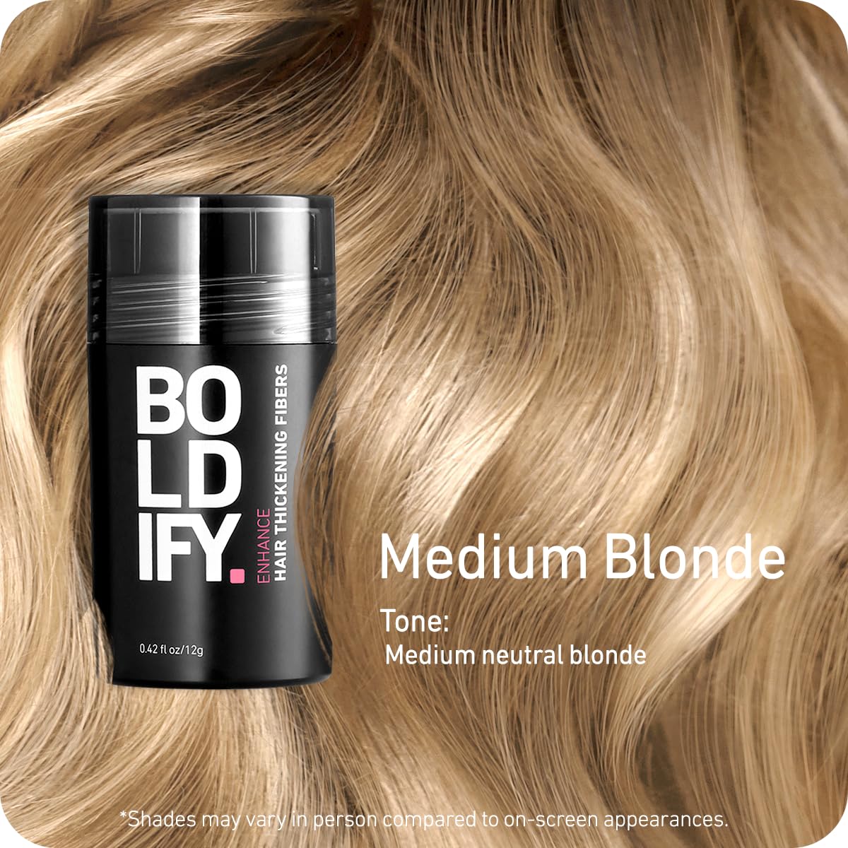 BOLDIFY Hair Fibers (12g) - Fill In Thinning and Fine Hair for an Instantly Fuller, Thicker Look - 14 Shades for Women & Men - Medium Blonde