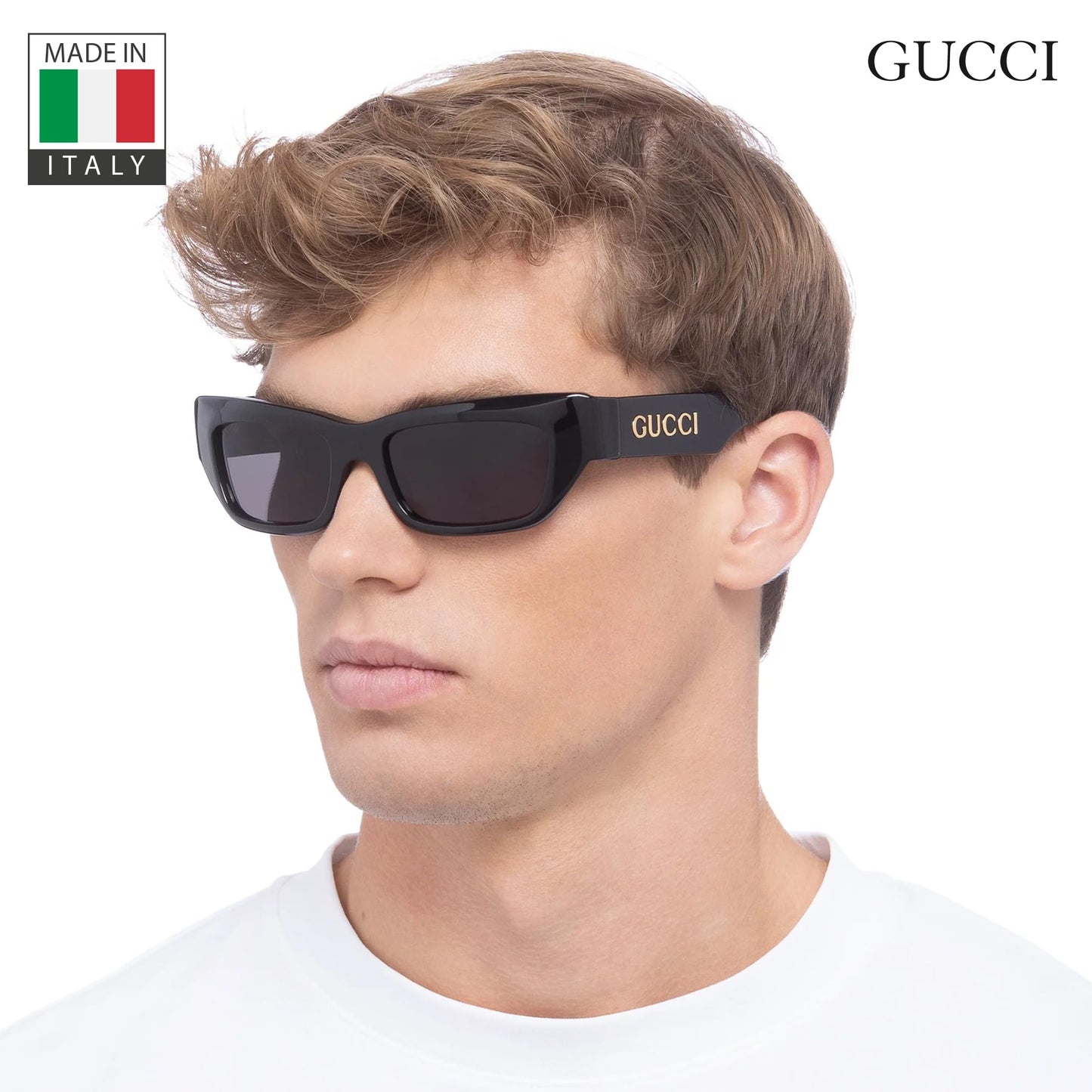 Gucci GG1296S Men Rectangular shape Sunglasses + Bundle with eSHADES Luxury Eyewear Kit