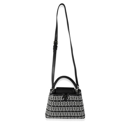 Louis Vuitton, Pre-Loved Black White Woven Calfskin Tressage Capucines BB