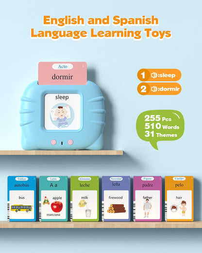 Bilingual Spanish and English Talking Flash Cards for 1-3, Pocket Speech Therapy Toys with 512 Words, Montessori Language Learning Toys, Autism Toys, Children's Sensory Learning, Birthday Toys