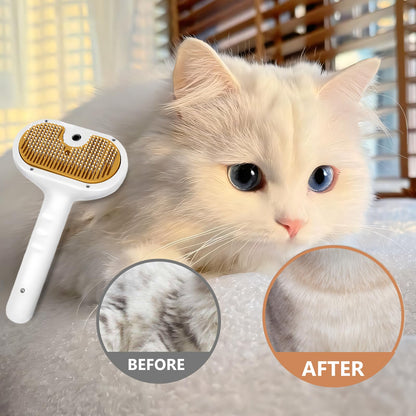 Pet Steam Brush for Dog & Cat – 3-in-1 Spray Hair Removal Comb – Steam Brush for Shedding & Grooming – Water Brush for Long & Short Haired Pets – Spritz Defur Comb – Includes Waterless Shampoo