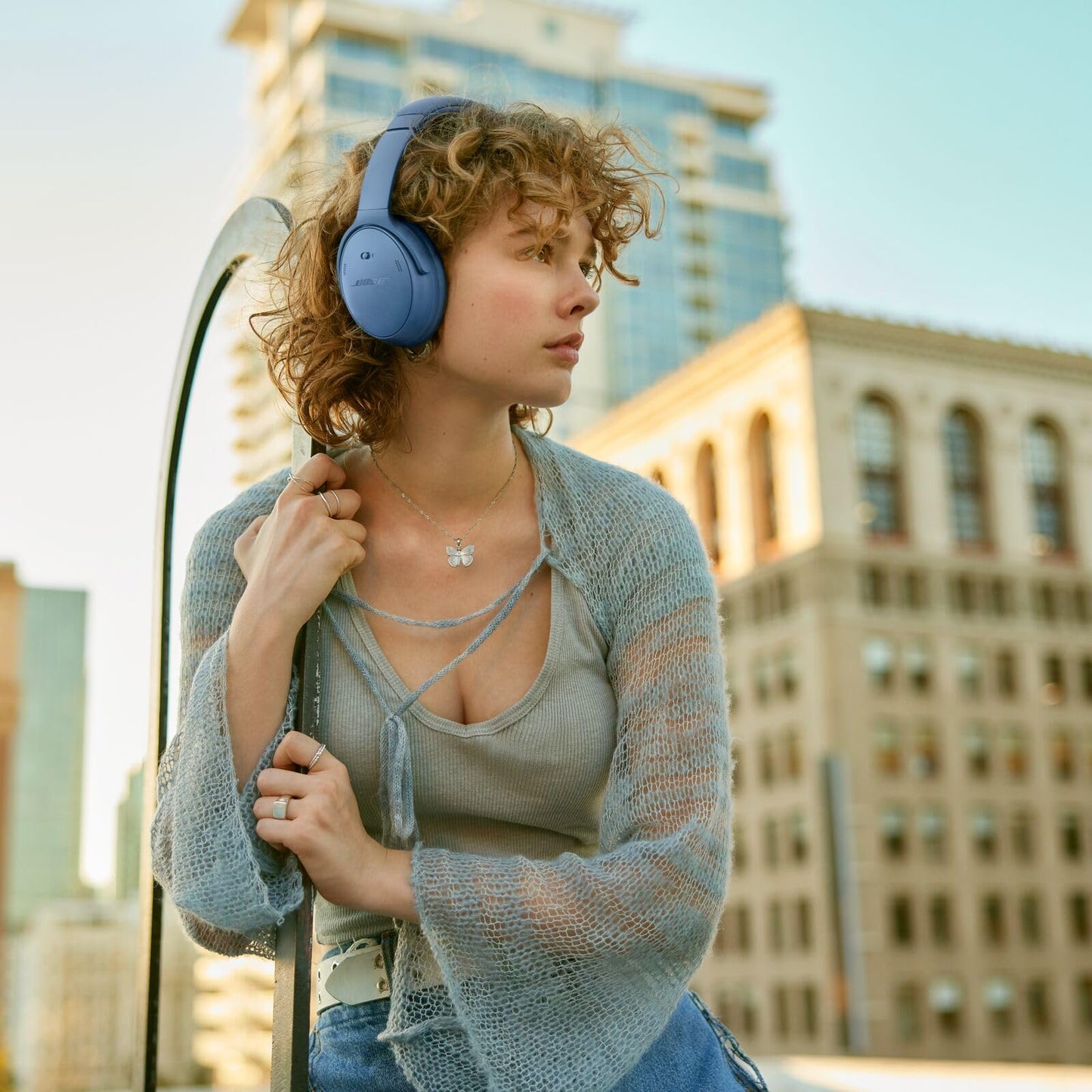 Bose QuietComfort Bluetooth Headphones, Wireless Headphones with Active Over Ear Noise Cancelling and Mic, Deep Bass, Up to 24 Hours of Playtime, Blue Dusk - Limited Edition Color