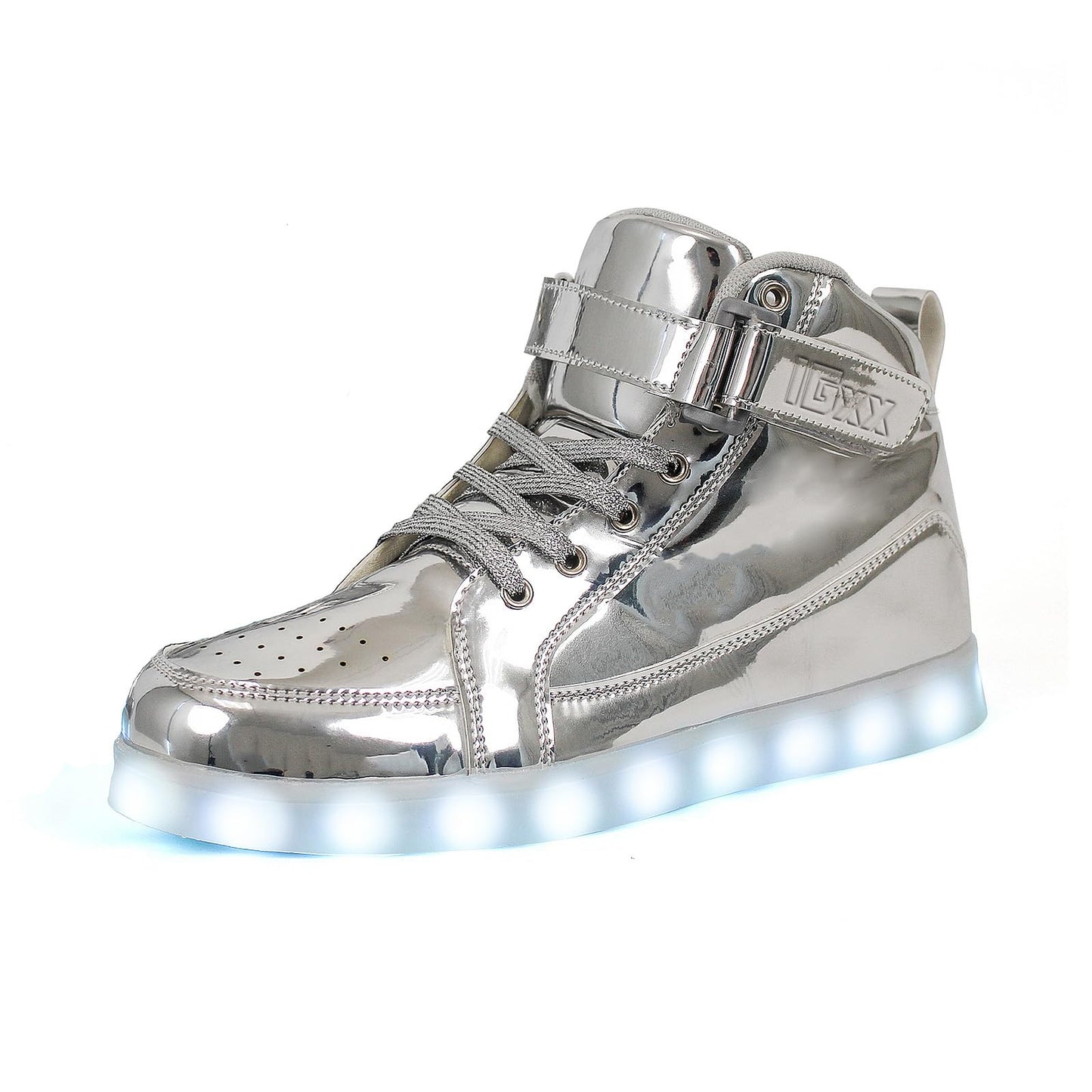 IGxx LED Light Up Shoes for Men USB Recharging High Top LED Sneakers Women Kids Silver