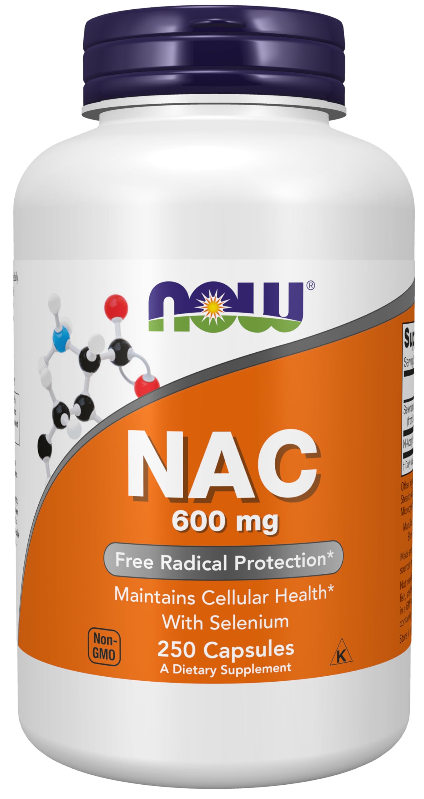 NOW Supplements, NAC (N-Acetyl Cysteine) 600 mg with Selenium, 250 Veg Capsules