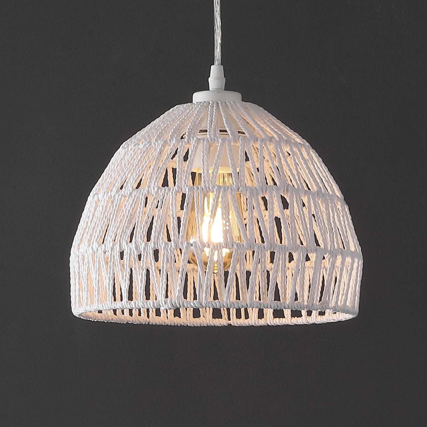 JONATHAN Y JYL6513A Campana 10.25" 1-Light Bohemian Modern Woven Rope/Iron LED Pendant Farmhouse, Coastal, Transitional, Office, Living Room, Family Room, Dining Room, Bedroom, Hallway, Foyer, White