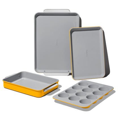 Caraway Nonstick Ceramic Bakeware Set (5 Pieces) - Baking Sheets, Assorted Baking Pans & Storage - Aluminized Steel Body - Non Toxic, PTFE & PFOA Free - Marigold