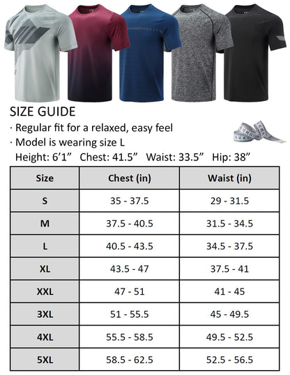 5 Pack Men’s Active Quick Dry Crew Neck T Shirts | Athletic Running Gym Workout Short Sleeve Tee Tops Bulk (Set 3, Medium)