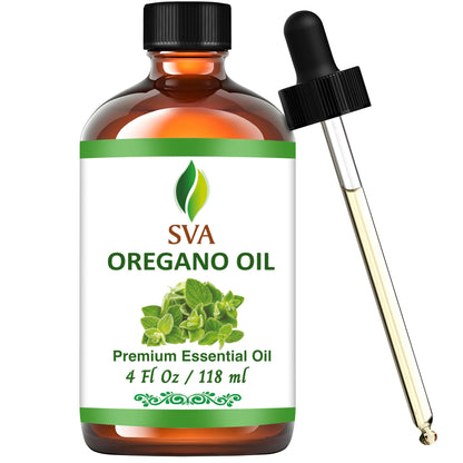 SVA Oregano Essential Oil – 4 Fl Oz – 100% Natural Oregano Oil - for Diffuser, Hair Care, Face, Skin Care, Aromatherapy, Scalp and Body Massage, Soap and Candle Making – with Dropper