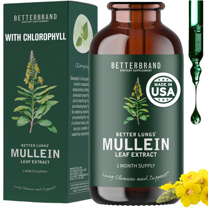 Betterbrand BetterLungs Mullein Leaf Extract - Support Lung Cleanse & Respiratory Function for Healthy Breathing - Natural Supplement, Tincture Drops | Non-GMO, Vegetarian | 1 Month Supply